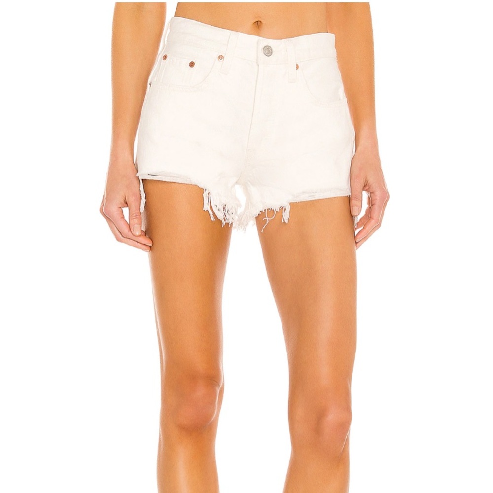 Levi’s 501 high rise white denim shorts